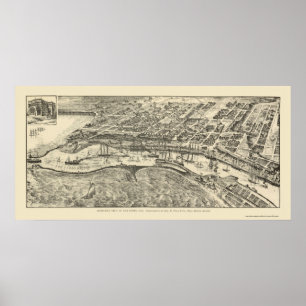 Pôster San Pedro, mapa panorâmico de CA - 1905