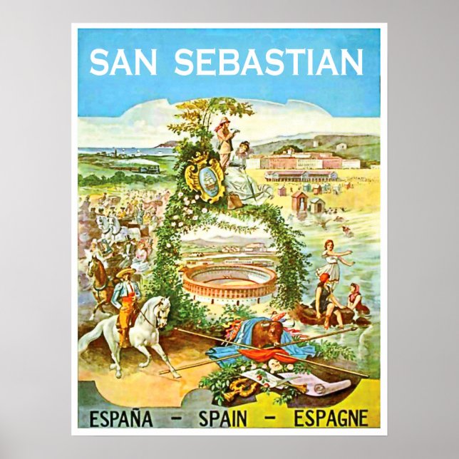 Poster San Sebastian, Espanha, arte safra, viagem (Frente)