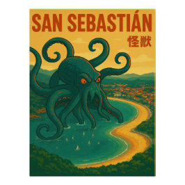 Pôster San Sebastian Octopus Attack Vintage Travel Poster