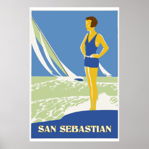 Pôster San Sebastian, viagem retro da arte do vetor