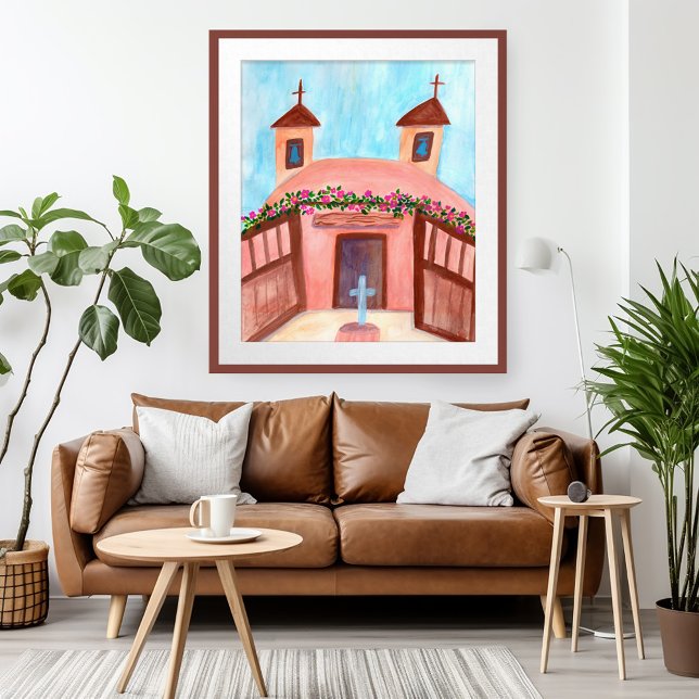 Poster Sanctuario de Chimayo Watercolor Novo México (Sanctuario de Chimayo Watercolor New Mexico Poster Wall Art)