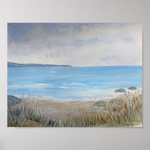 Poster Sanddunes com gramas selvagens, praia e mar
