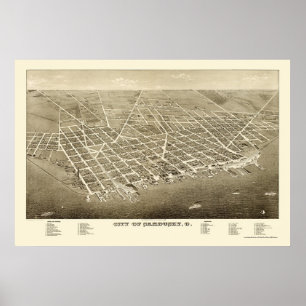 Pôster Sandusky, mapa panorâmico do OH - 1883