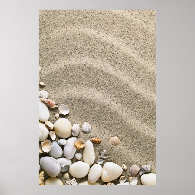 Poster Sandy Beach Background With Shells And Stones (Frente)