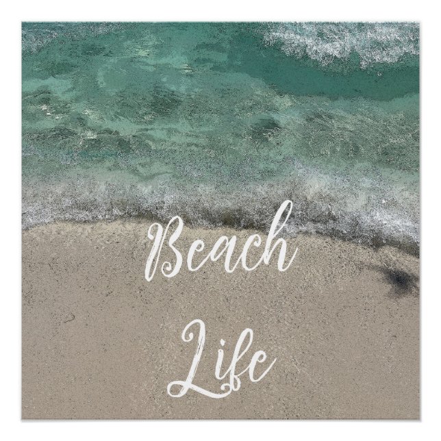 Pôster Sandy Beach Teal Blue Trendy Artsy Abstrato (Frente)