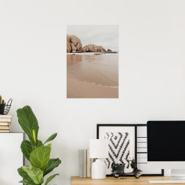 Poster Sandy coast with rocks, beige minimalist aesthetic