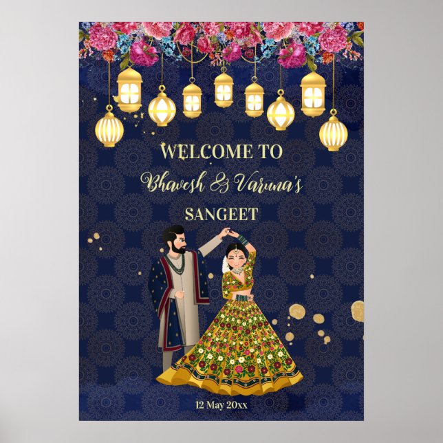 Poster Sangeet recebe sinal personalizado dançando casal  (Frente)