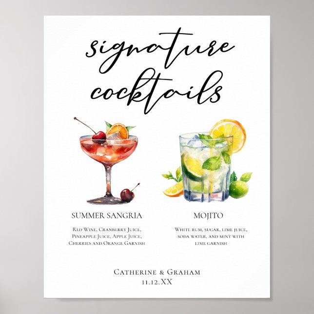 Poster Sangria Mojito Signature Cocktails Personalizado P (Frente)