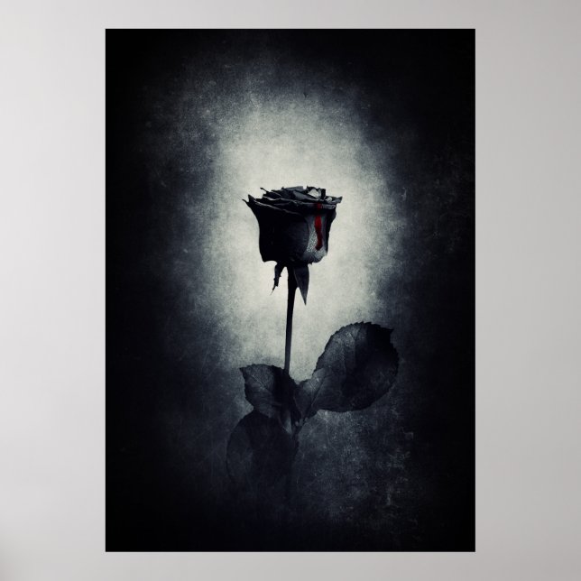 Poster Sangue Macabre de gotejar com Rosa preto gótico (Frente)