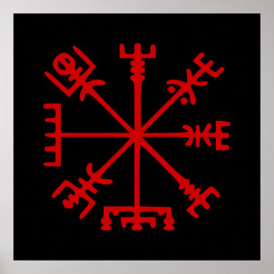 Poster Sangue Vegvísir vermelho (compasso de Viking)