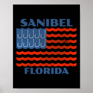 Poster Sanibel Vintage Fishing Bandeira Americana Gancho