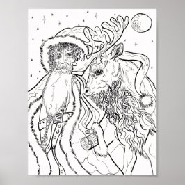 Poster Santa and Reindeer Color Your Own Christmas