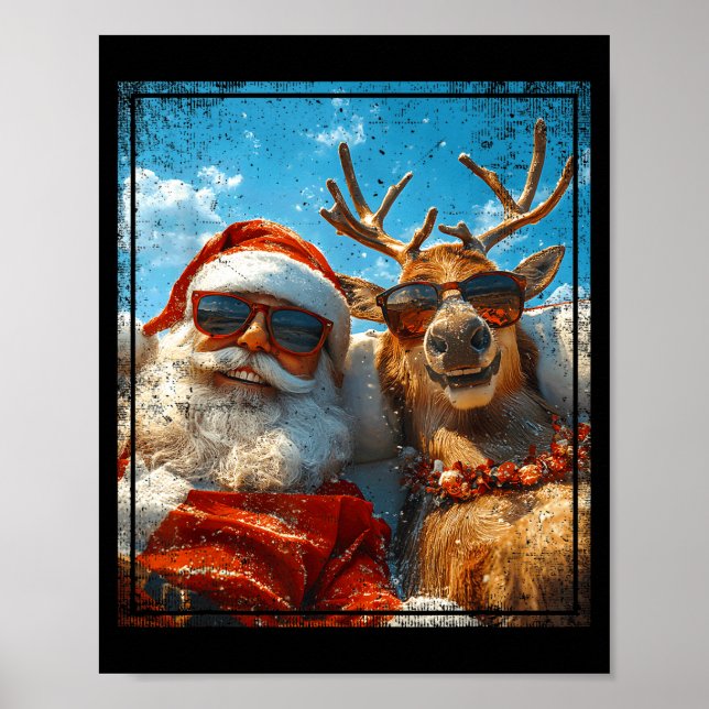 Poster Santa And Reindeer Selfie Funny Christmas Vacation (Frente)