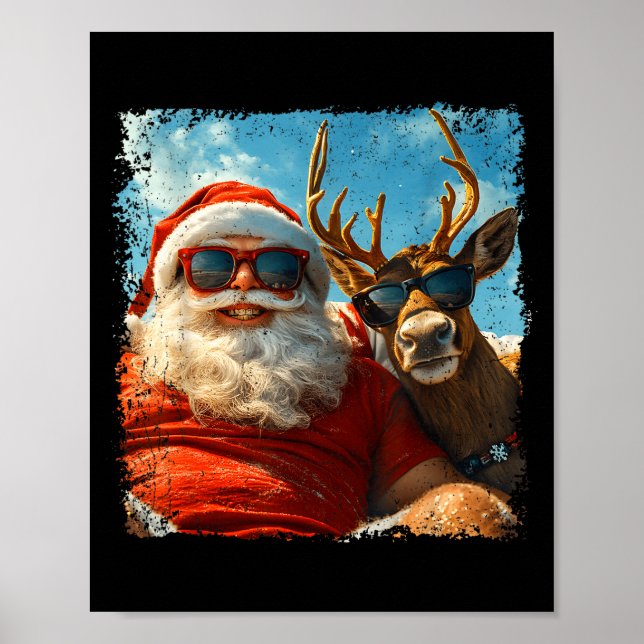 Poster Santa And Reindeer Selfie Funny Christmas Vacation (Frente)