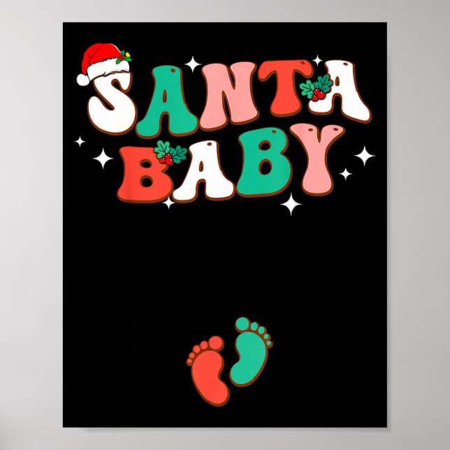 Poster Santa Baby Christmas Pregnancy Announcement Pregna (Frente)