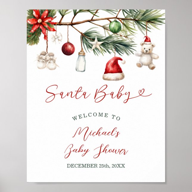 Poster Santa Baby Holiday Christmas Baby Shower Welcome (Frente)