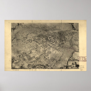 Poster Santa Barbara Califórnia 1896 mapas panorâmicos