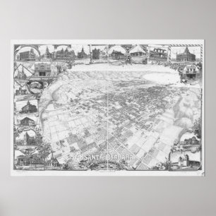Pôster Santa Barbara Califórnia 1898 mapas panorâmicos