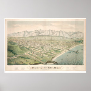 Poster Santa Barbara, mapa panorâmico 1877 do CA (1581A)