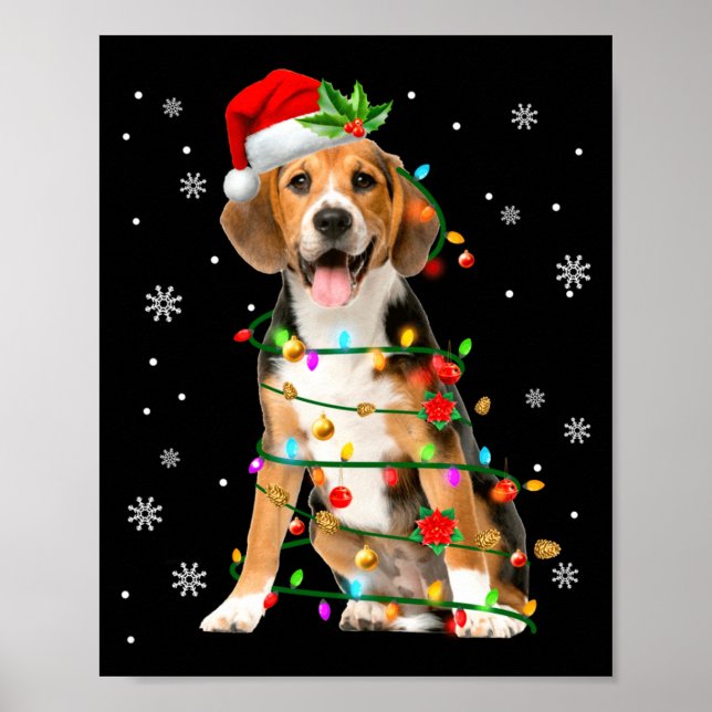 Poster Santa Beagle Christmas Lights Xmas Dog Lover Men W (Frente)