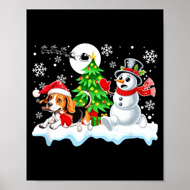 Poster Santa Beagle Snowman Running Friends Christmas Own (Frente)
