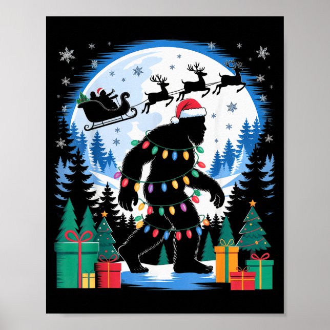 Poster Santa Bigfoot Christmas Lights Funny Sasquatch Bel (Frente)
