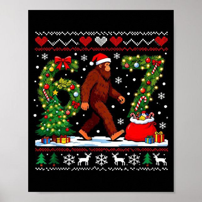 Poster Santa Bigfoot Christmas Tree Funny Sasquatch 67  (Frente)