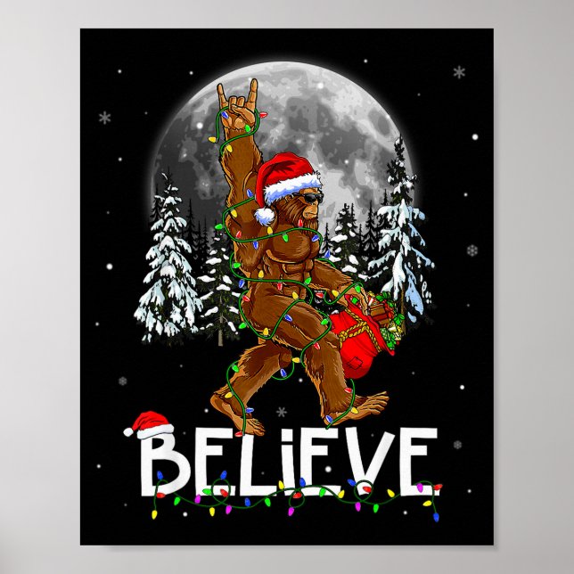 Poster Santa Bigfoot Christmas Tree Lights Xmas Boys Men  (Frente)