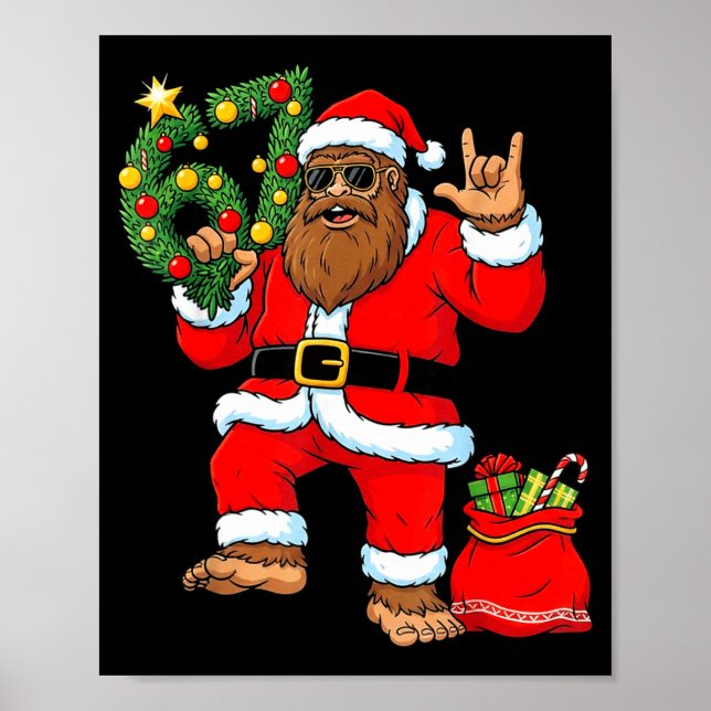 Poster Santa Bigfoot Christmas Tree Sasquatch 67 Six Seve (Frente)