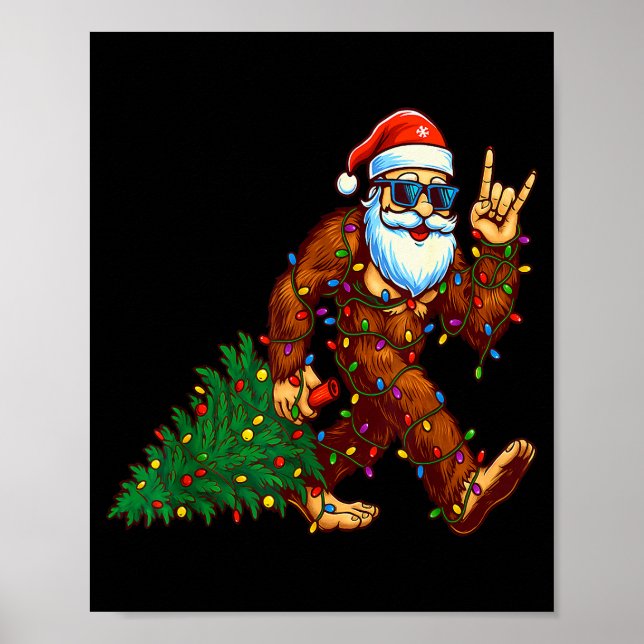 Poster Santa Bigfoot Christmas Tree Xmas Funny Christmas  (Frente)