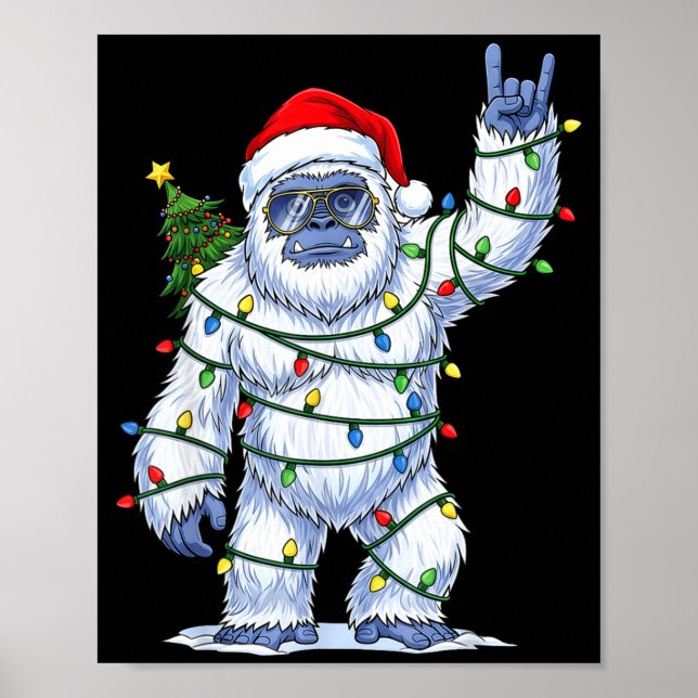 Poster Santa Bigfoot Christmas Tree Xmas Lights Funny Sas (Frente)