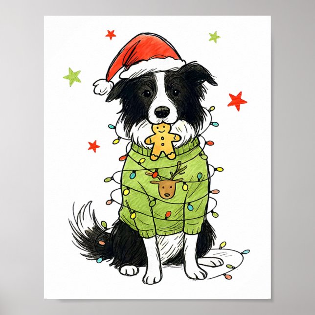 Poster Santa Border Collie Christmas Border Collie Dog Mo (Frente)