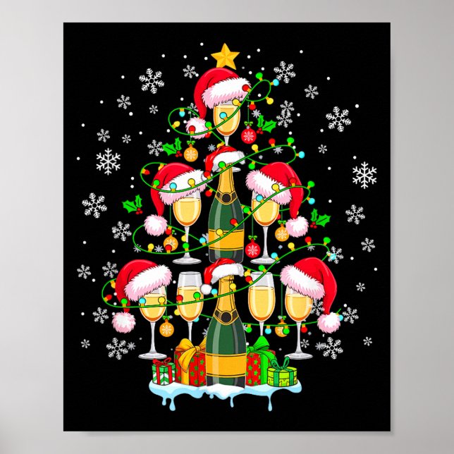 Poster Santa Champagnes As Christmas Tree Matching Drinke (Frente)