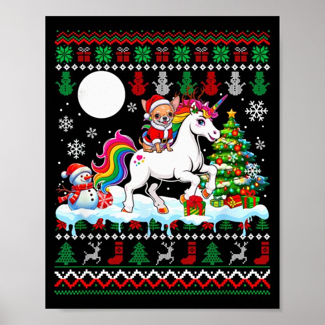 Poster Santa Chihuahua Riding Unicorn Sweater Christmas O (Frente)