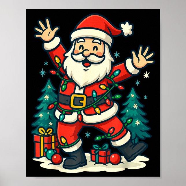 Poster Santa Christmas Festive Jolly Dance Snowy Lights F (Frente)