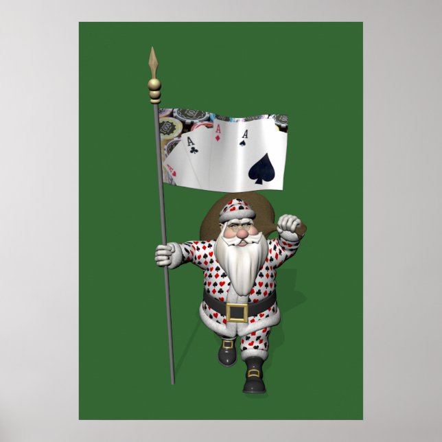 Pôster Santa Claus ama Jogando Poker (Frente)