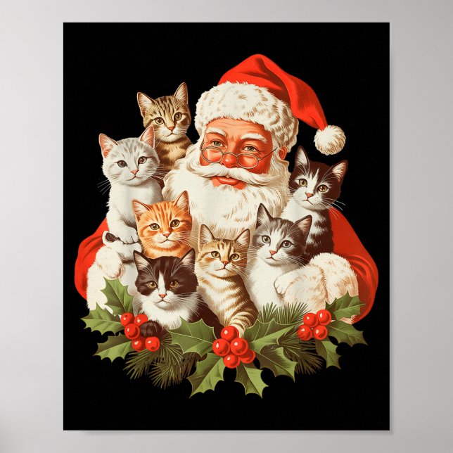 Poster Santa Claus And Kittens Cats Christmas  (Frente)