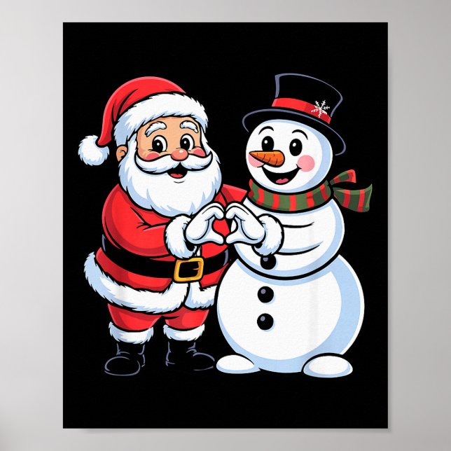 Poster Santa Claus And Snowman Heart Hand Sign Christmas  (Frente)