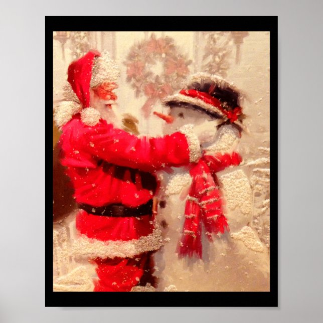 Poster Santa Claus And Snowman In Snowfall  (Frente)
