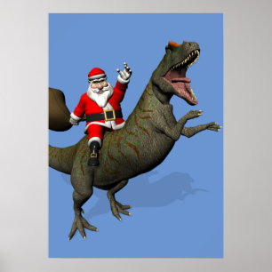 Pôster Santa Claus Andando Em Allosaurus