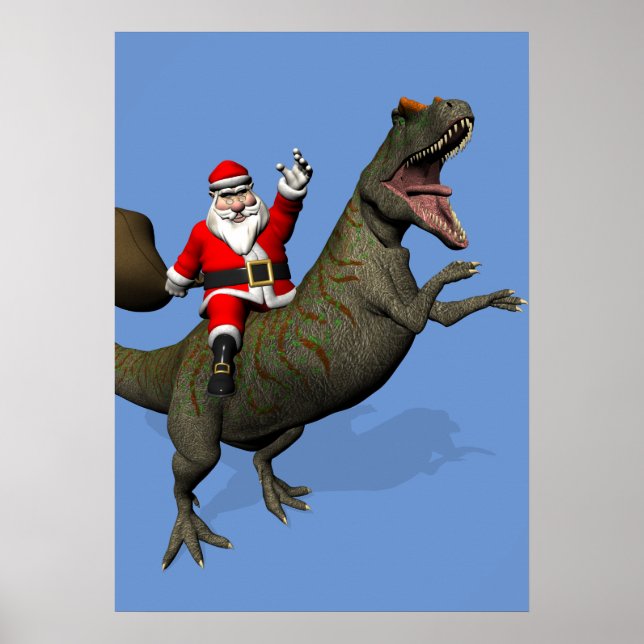 Pôster Santa Claus Andando Em Allosaurus (Frente)