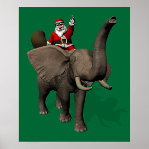 Poster Santa Claus Andando Em Elefante