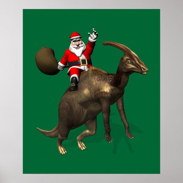 Poster Santa Claus Andando Em Parasaurolophus (Frente)