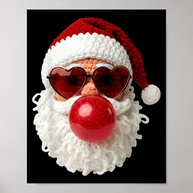 Poster Santa Claus Blowing Yarn Crochet Bubble Gum Heart  (Frente)