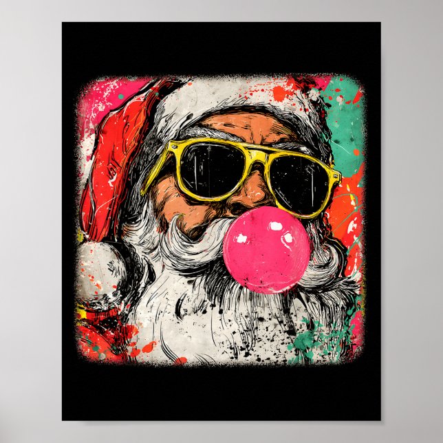 Poster Santa Claus Bubble Gum Merry Xmas Painting Men Wom (Frente)