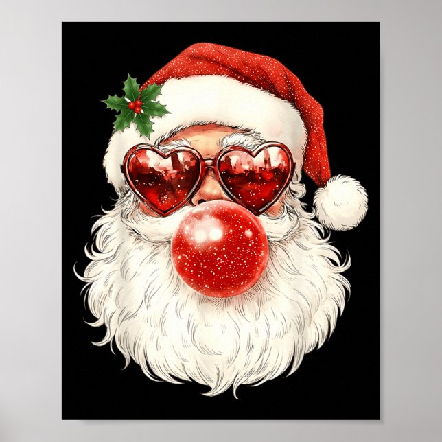 Poster Santa Claus Christmas Blowing Bubble Gum And Sungl (Frente)