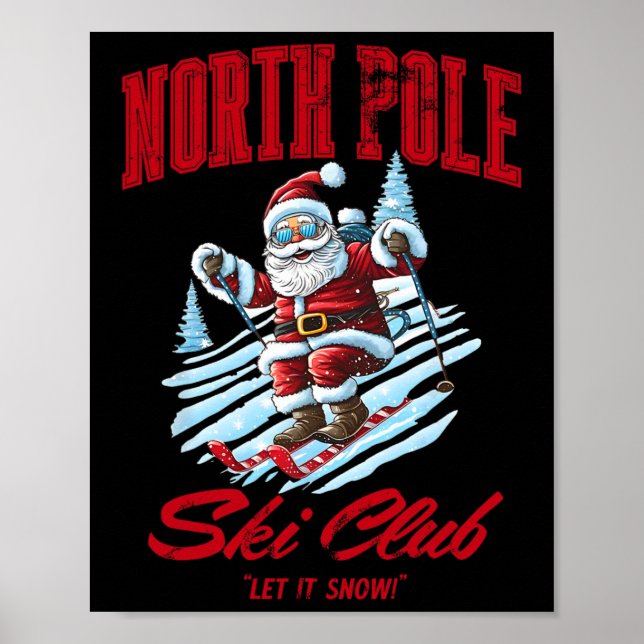 Poster Santa Claus Christmas Snow Skiing At The North Pol (Frente)