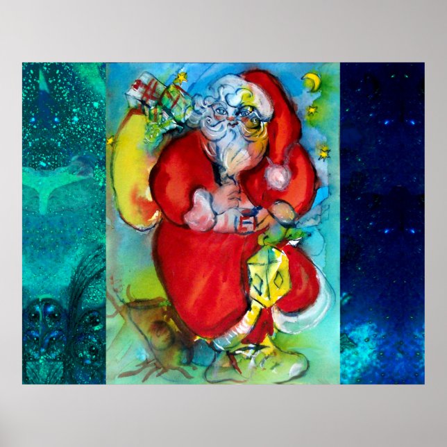 POSTER SANTA CLAUS COM LANTERNA NO NATAL À NOITE (Frente)