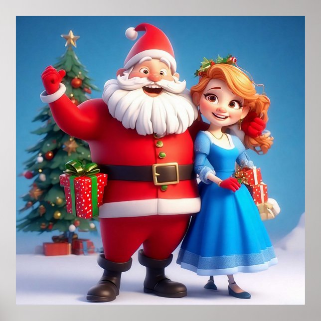 Poster Santa Claus e Neve Maiden celebrando o Natal (Frente)