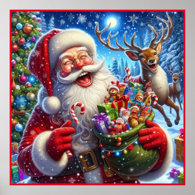 Poster Santa Claus e Reindeer (Frente)